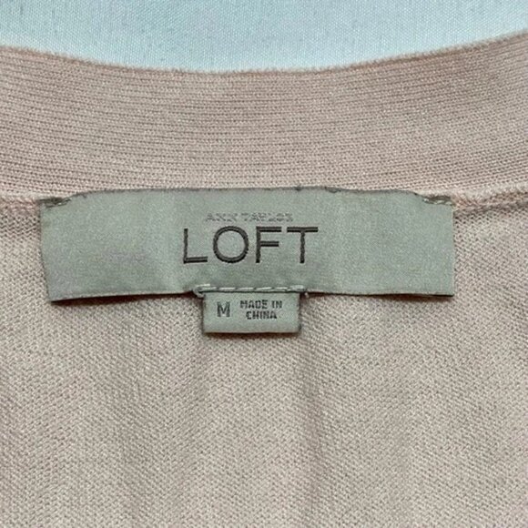 LOFT Cropped Cardigan Sweater Women's Medium Light Pink V-Neck Button Front GUC - Picture 6 of 6